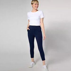 Denim & Co. Active Regular Duo Stretch Crop Leg Pant with Zipper - Black